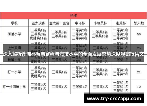 深入解析澳洲杯赛事赛程与竞技水平的全面发展态势深度观察报告文