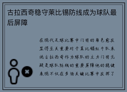 古拉西奇稳守莱比锡防线成为球队最后屏障 古拉西奇稳守莱比锡防线成为球队最后屏障