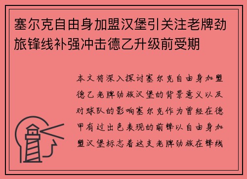 塞尔克自由身加盟汉堡引关注老牌劲旅锋线补强冲击德乙升级前受期 塞尔克自由身加盟汉堡引关注老牌劲旅锋线补强冲击德乙升级前受期